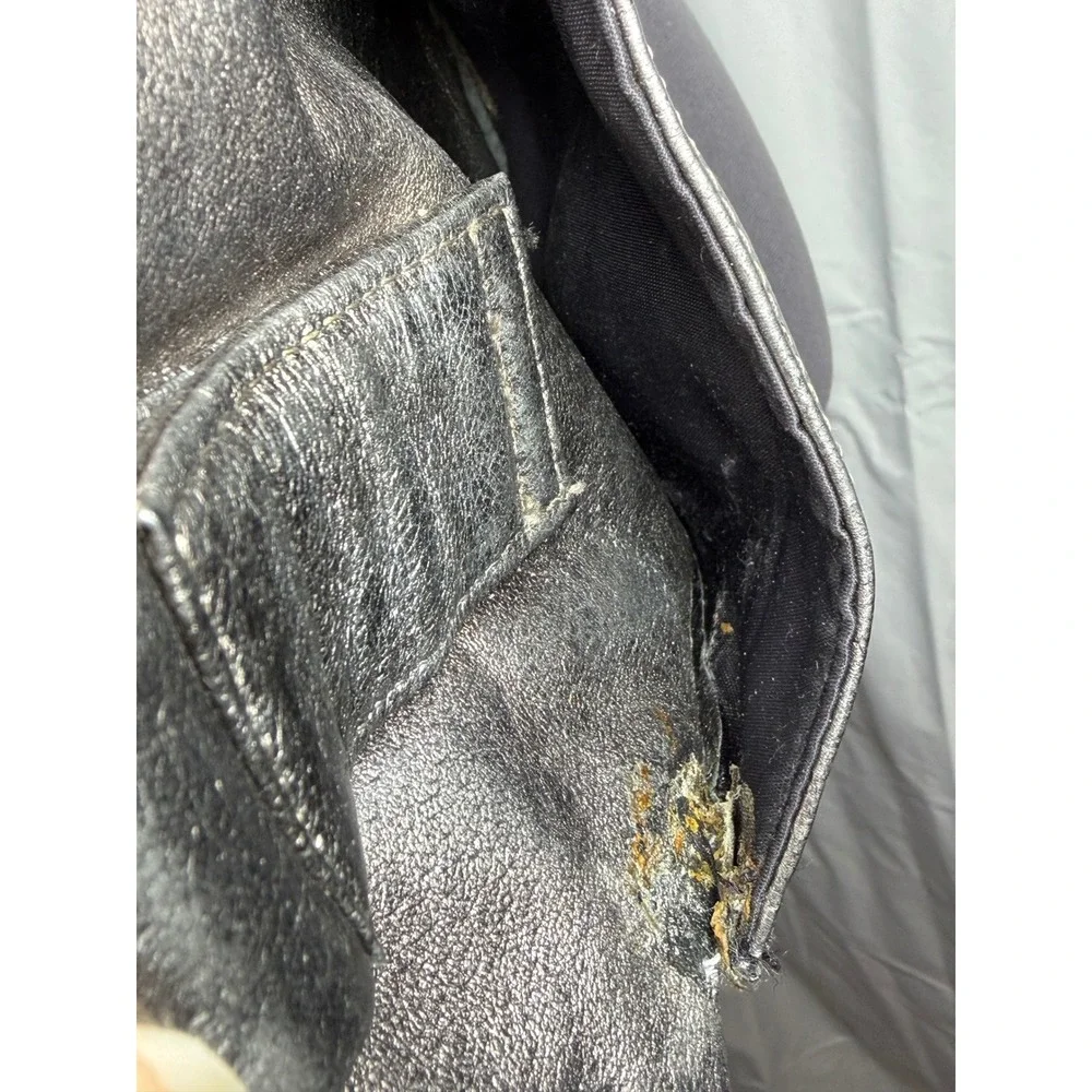 Vtg Y2K Shih Metallic Silver Leather Bag Cyberpunk Goth Punk Rock Grunge STAINED